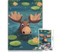 Puzzle da 1000 pezzi per adolescenti,cartone animato,alce che nuota in uno stagno,giocattolo,gioco intellettuale,vacanze a casa,ammazzare il tempo,regali di Babbo Natale segreto,dimensioni 50x75cm