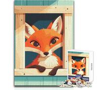 Puzzle da 1000 pezzi per adolescenti, cartone animato Volpe che sbircia dalla finestra, bellissimo gioco di design, migliora la memoria, regalo di compleanno, dimensioni 38x52cm