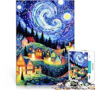Puzzle da 1000 pezzi per adolescenti Casa sotto le stelle di notte Difficile Duro con pezzi completamente interconnessi di forma casuale 38x26cm
