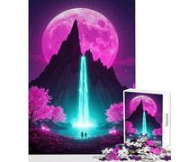 Puzzle da 1000 pezzi per adolescenti Cascata al neon sotto la luna rosa Decorazione per la casa Giocattoli Regalo di compleanno Gioco rompicapo Lista dei desideri con Babbo Natale Dimensioni 50x75cm