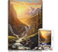 Puzzle da 1000 pezzi per adolescenti Cascata al tramonto nella foresta Perfetto per serate rilassanti Giocattolo da gioco con taglio di precisione Dimensioni 38x52cm