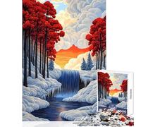 Puzzle da 1000 pezzi per adolescenti cascata cremisi al crepuscolo gioco pratico ideale per le vacanze a casa passatempo decorazione da parete adatto per la scrivania (75x50cm)