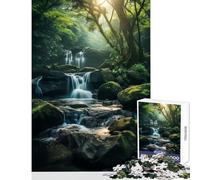 Puzzle da 1000 pezzi per adolescenti Cascata nella natura verde Giocattoli antistress Regalo di compleanno Gioco rompicapo con poster abbinato e foglio di quiz Dimensioni 38x26cm