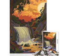Puzzle da 1000 pezzi per adolescenti Cascata Tramonto Giocattoli antistress Opera d'arte Regalo Gioco rompicapo con poster abbinato e foglio di quiz Dimensioni 50x75cm