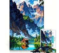 Puzzle da 1000 pezzi per adolescenti Casetta sul lago,sfondo di montagna,gioco dai bordi netti,rompicapo cognitivo,gioco di inattività,regalo di Natale (38x52cm)