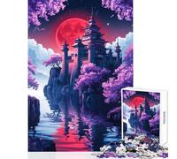 Puzzle da 1000 pezzi per adolescenti Castello giapponese sotto la luna di sangue Giocattolo educativo Ottimi regali e giocattoli Giochi divertenti Allena il tuo cervello e le tue mani 38x26cm