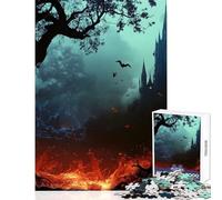 Puzzle da 1000 pezzi per adolescenti Castello gotico e fuoco Giocattoli antistress Regalo divertente Gioco educativo Allena il tuo cervello e le tue mani (dimensioni 38x26cm)