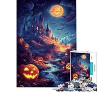 Puzzle da 1000 pezzi per adolescenti castello illuminato dalla luna Halloween - Puzzle antistress per adulti divertimento in famiglia aiuta ad allenare il cervello (dimensioni 38x26cm)