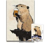 Puzzle da 1000 pezzi per adolescenti, castoro che beve birra, Sumi-e, perfetto hobby, calmo e rilassante, taglio netto e coerente, giocattolo da gioco, dimensioni 38x26cm