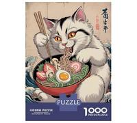Puzzle Da 1000 Pezzi Per Adolescenti Cat Eating Ramen Bowl Illustration Puzzle Per Adolescenti Giochi Rilassanti Migliora La Memoria Regali Per Amici E Familiari 70x50cm/1000pcs