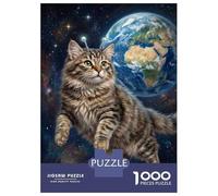 Puzzle Da 1000 Pezzi Per Adolescenti Cat in Space with Earth Puzzle Per Adolescenti Gioco Pratico Migliora La Memoria Regali Per Amici E Familiari 38x26cm/1000pcs