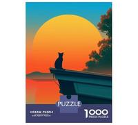 Puzzle Da 1000 Pezzi Per Adolescenti Cat on A Boat at Sunset Puzzle Per Adulti Giocattolo Decorazione Da Parete Arte Da Parete Offerta Come Regalo Per Tutta La Famiglia 38x26cm/1000pcs