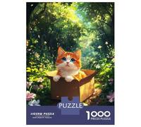 Puzzle Da 1000 Pezzi Per Adolescenti Cat On A Box in Forest Puzzle Per Adulti Giochi Rilassanti Taglio Di Precisione Regali Unici Per Compleanni E Occasioni Speciali 70x50cm/1000pcs