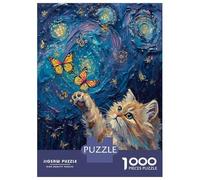 Puzzle Da 1000 Pezzi Per Adolescenti Cat Reaching for Butterflies in Starry Night Puzzle Per Adulti Giochi Per Famiglie Decorazione Perfetta Regali Unici Per Compleanno E Natale 38x26cm/1000pcs