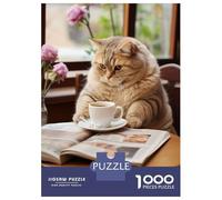 Puzzle Da 1000 Pezzi Per Adolescenti Cat Read Newspaper in Cafe Puzzle Per Adulti Giochi Rilassanti Corsa Di Velocità Manuale Regali Di Natale E Compleanno 70x50cm/1000pcs
