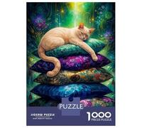 Puzzle Da 1000 Pezzi Per Adolescenti Cat Resting on Stack of Pillows Puzzle Gioco Rompicapo Ma Divertente E Umoristico Regali Unici Per Compleanno E Natale 38x26cm/1000pcs