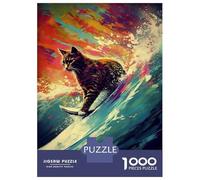 Puzzle Da 1000 Pezzi Per Adolescenti Cat Surfing Puzzle Per Adulti Giocattolo Decorazione Da Parete Sfida Difficile Impegnativo Da Completare 38x26cm/1000pcs