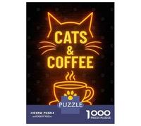 Puzzle Da 1000 Pezzi Per Adolescenti Cats & Coffee Neon Sign Puzzle Per Adulti Gioco Rompicapo Difficile Divertente Attività A Casa 70x50cm/1000pcs
