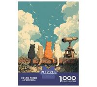 Puzzle Da 1000 Pezzi Per Adolescenti Cats on A Wall with Telescope Puzzle Per Adolescenti Giocattoli Fai Da Te Corsa Di Velocità Manuale Regali Unici Per Compleanno E Natale 52x38cm/1000pcs