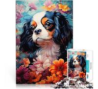 Puzzle da 1000 pezzi per adolescenti Cavalier King Charles Spaniel in fiori Analisi e logica Migliorare l'amore tra le coppie 38x26cm
