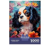 Puzzle Da 1000 Pezzi Per Adolescenti Cavalier King Charles Spaniel in Flowers Puzzle Per Adulti Giocattolo Decorazione Da Parete Modello Da Assemblare Ottimo Regalo Per I Giocatori 38x26cm/1000pcs