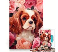 Puzzle da 1000 pezzi per adolescenti Cavalier King Charles Spaniel tra le rose,puzzle logico e di precisione,gioco di logica per il tempo libero,regalo di compleanno (50x75cm)