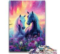 Puzzle da 1000 pezzi per adolescenti, cavalli sotto l'aurora boreale, per gioco educativo, giocattolo, regalo di compleanno, regali, arte murale (38x26cm)