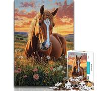 Puzzle da 1000 pezzi per adolescenti, cavalli sulla prateria, puzzle da 1000 pezzi, gioco a quiz, decorazione da parete, regali unici per compleanno e Natale (dimensioni 75x50cm)