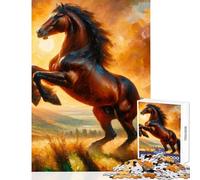 Puzzle da 1000 pezzi per adolescenti Cavallo al tramonto dorato Decorazione per la casa Giocattoli Idee regalo Giochi rilassanti Lista dei desideri con Babbo Natale Dimensioni 38x26cm