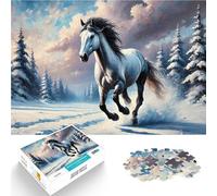 Puzzle da 1000 pezzi per adolescenti Cavallo bianco che corre in inverno Gioco di famiglia per e Giocattoli per la decorazione della casa 75x50cm