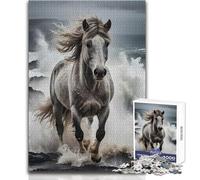 Puzzle da 1000 pezzi per adolescenti Cavallo bianco che galoppa tra le onde dell'oceano Bellissimo gioco di design Regalo di compleanno Opera d'arte Dimensioni 38x26cm