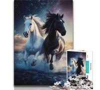 Puzzle da 1000 pezzi per adolescenti, cavallo bianco e nero, 1000 pezzi, giochi educativi, decorazione per la casa, collezione di artisti, belle arti (38x26cm)