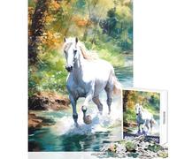 Puzzle da 1000 pezzi per adolescenti cavallo bianco nel ruscello giocattolo decorazione da parete regali di Babbo Natale segreto gioco pratico per migliorare l'amore tra coppie dimensioni 38x26cm