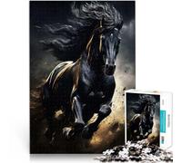 Puzzle da 1000 pezzi per adolescenti cavallo nero al galoppo giocattoli educativi per l'apprendimento Migliorare l'amore tra le coppie 38x26cm