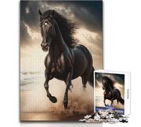 Puzzle da 1000 pezzi per adolescenti, cavallo nero sulla spiaggia, bellissimo gioco di design, difficile, duro, opera d'arte, regalo, dimensioni 38x26cm