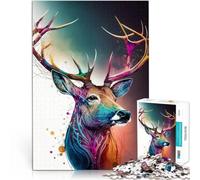 Puzzle da 1000 pezzi per adolescenti cervi colorati nella notte Gioco di famiglia antistress sfida difficile Decorazione della casa 38x26cm