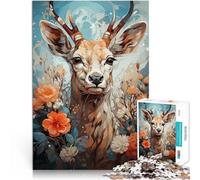 Puzzle da 1000 pezzi per adolescenti Cervi e fiori Aiuta il cervello ad allenare i giocattoli che creano dipendenza per coltivare la pazienza Regalo di opere d'arte 50x70cm