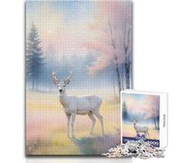 Puzzle da 1000 pezzi per adolescenti Cervo bianco nella foresta nebbiosa Bellissimo gioco di design Regalo di compleanno Opera d'arte Dimensioni 50x75cm