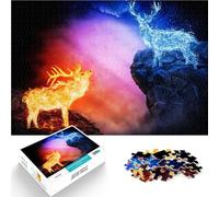 Puzzle da 1000 pezzi per adolescenti Cervo di fuoco contro acqua giochi divertenti per famiglie Decorazioni e regali unici per la casa 38x26cm