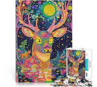 Puzzle da 1000 pezzi per adolescenti Cervo psichedelico colorato Per il divertimento in famiglia con poster abbinato e foglio di quiz 75x50cm