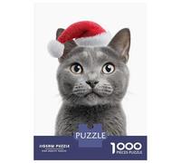 Puzzle Da 1000 Pezzi Per Adolescenti Chartreux Cat with Santa Hat Puzzle Per Adulti Giocattoli Fai Da Te Decorazione Per La Casa Offerta Come Regalo Per Tutta La Famiglia 70x50cm/1000pcs