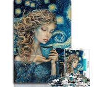 Puzzle da 1000 pezzi per adolescenti che bevono caffè nel cielo notturno, sfida di intelligenza cerebrale, giocattoli avvincenti, regalo di compleanno, regali, arte murale 50x75cm