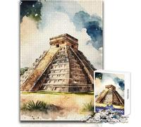 Puzzle da 1000 pezzi per adolescenti Chichen Itza Acquerello Perfetto per serate rilassanti Taglio di precisione aderente Dimensioni giocattolo 38x26cm