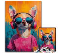 Puzzle da 1000 pezzi per adolescenti Chihuahua che ascolta musica Puzzle in legno per 14+ Difficili da completare ma divertenti e umoristici Regalo di compleanno 50X75CM