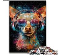 Puzzle da 1000 pezzi per adolescenti Chihuahua con le cuffie, gioco stimolante e gioco per famiglie con pezzi completamente interconnessi di forma casuale (dimensioni 50x75cm)