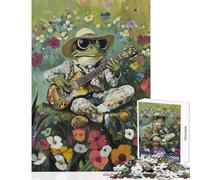 Puzzle da 1000 pezzi per adolescenti chitarrista di rospo nel giardino fiorito giocattoli antistress regali di Babbo Natale segreto gioco rompicapo impegnativo da completare dimensioni 50x75cm