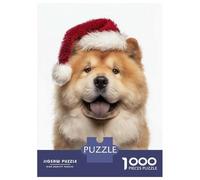 Puzzle Da 1000 Pezzi Per Adolescenti Chow Chow Dog with Santa Hat Puzzle Per Adulti Giochi Per Famiglie Vacanze in Casa Passatempo Regali Unici Per Compleanni E Regali 38x26cm/1000pcs