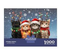 Puzzle Da 1000 Pezzi Per Adolescenti Christmas Cats Cat Christmas Light Reindeer Santa Christmas Cat Lover Puzzle Antistress Giocattoli Regalo Per Donne È Ideale Come Regalo 38x26cm/1000pcs