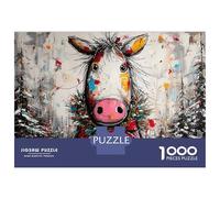 Puzzle Da 1000 Pezzi Per Adolescenti Christmas Cow Art Print-1 Adolescenti Puzzle Giochi Rilassanti Difficili Regali Difficili Per Amici E Familiari 52x38cm/1000pcs