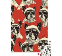 Puzzle Da 1000 Pezzi Per Adolescenti Christmas French Bulldog Greeting Cards Puzzle Giocattolo Decorazione Da Parete Sfida Difficile Regalo Di Compleanno, Regali, 70x50cm/1000pcs